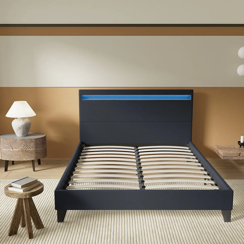 Lit 160x200 cm avec Éclairage LED Simili Noir