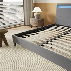 Lit 160x200 cm avec Éclairage LED Simili Gris