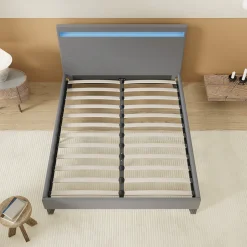 Lit 160x200 cm avec Éclairage LED Simili Gris