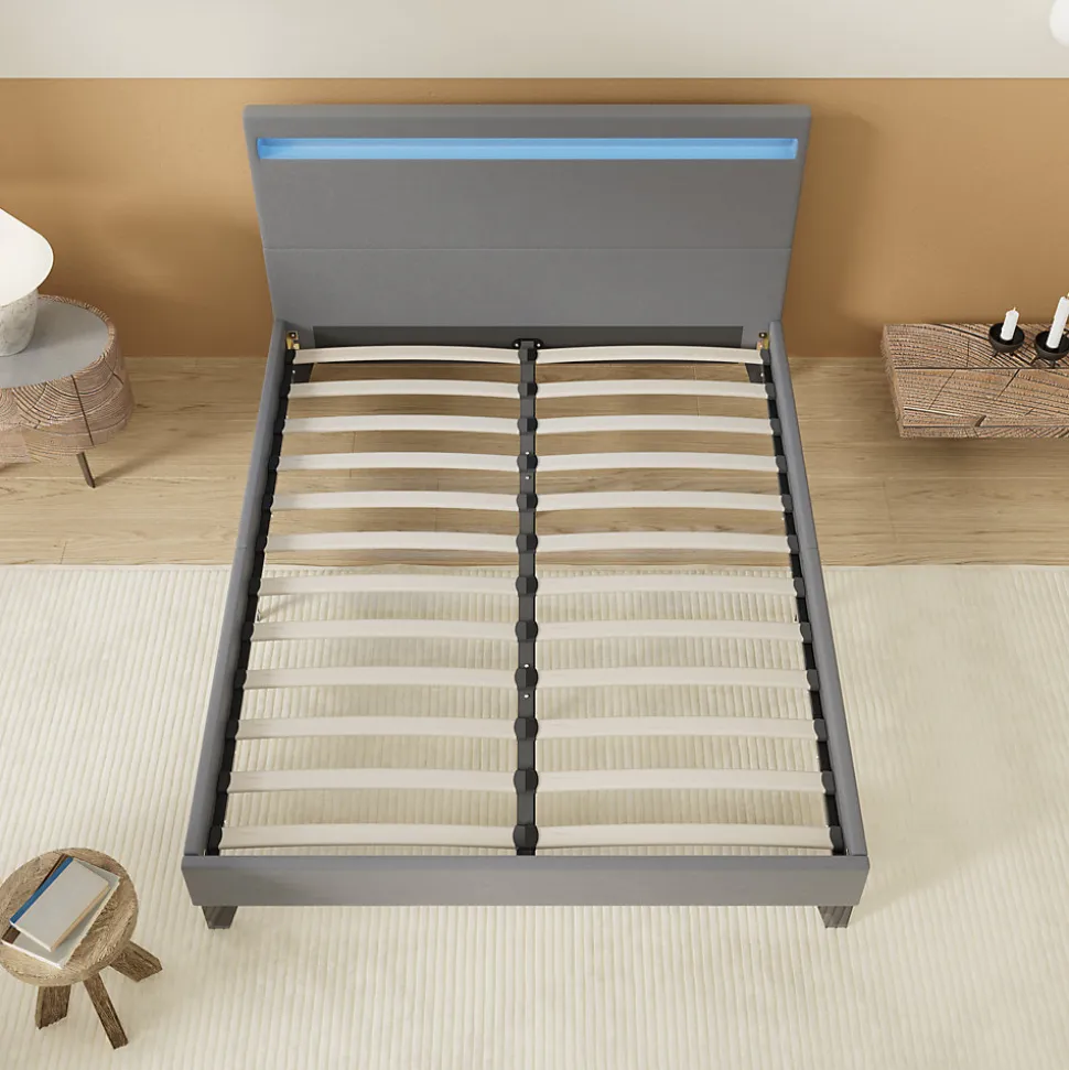 Lit 160x200 cm avec Éclairage LED Simili Gris