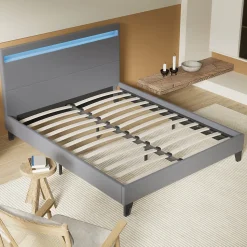 Lit 160x200 cm avec Éclairage LED Simili Gris