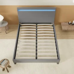 Lit 120x190 cm avec Éclairage LED Simili Gris