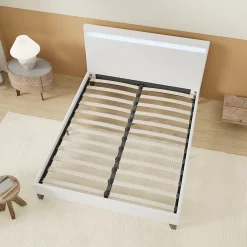 Lit 140x190 cm avec Éclairage LED Simili Blanc