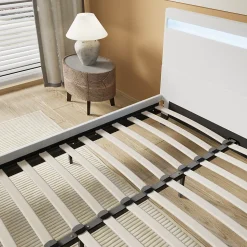 Lit 140x190 cm avec Éclairage LED Simili Blanc