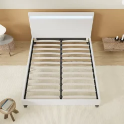 Lit 140x190 cm avec Éclairage LED Simili Blanc