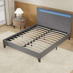 Lit 140x200 cm avec Éclairage LED Simili Gris