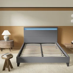 Lit 140x200 cm avec Éclairage LED Simili Gris