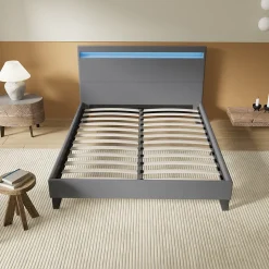 Lit 140x190 cm avec Éclairage LED Simili Gris