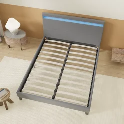 Lit 140x190 cm avec Éclairage LED Simili Gris