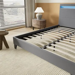 Lit 140x190 cm avec Éclairage LED Simili Gris