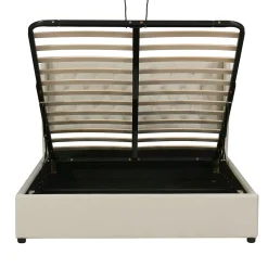 Lit 140x200 cm avec coffre de rangement hydraulique et tête de lit capitonnée en velours beige