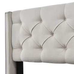 Lit 90x200 cm avec coffre de rangement, tête de lit matelassée en coton gris clair et sommier à lattes