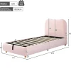 Lit 90x200 cm avec coffre de rangement, tête de lit matelassée 11 cm en velours rose, cadre sécurisé enfant
