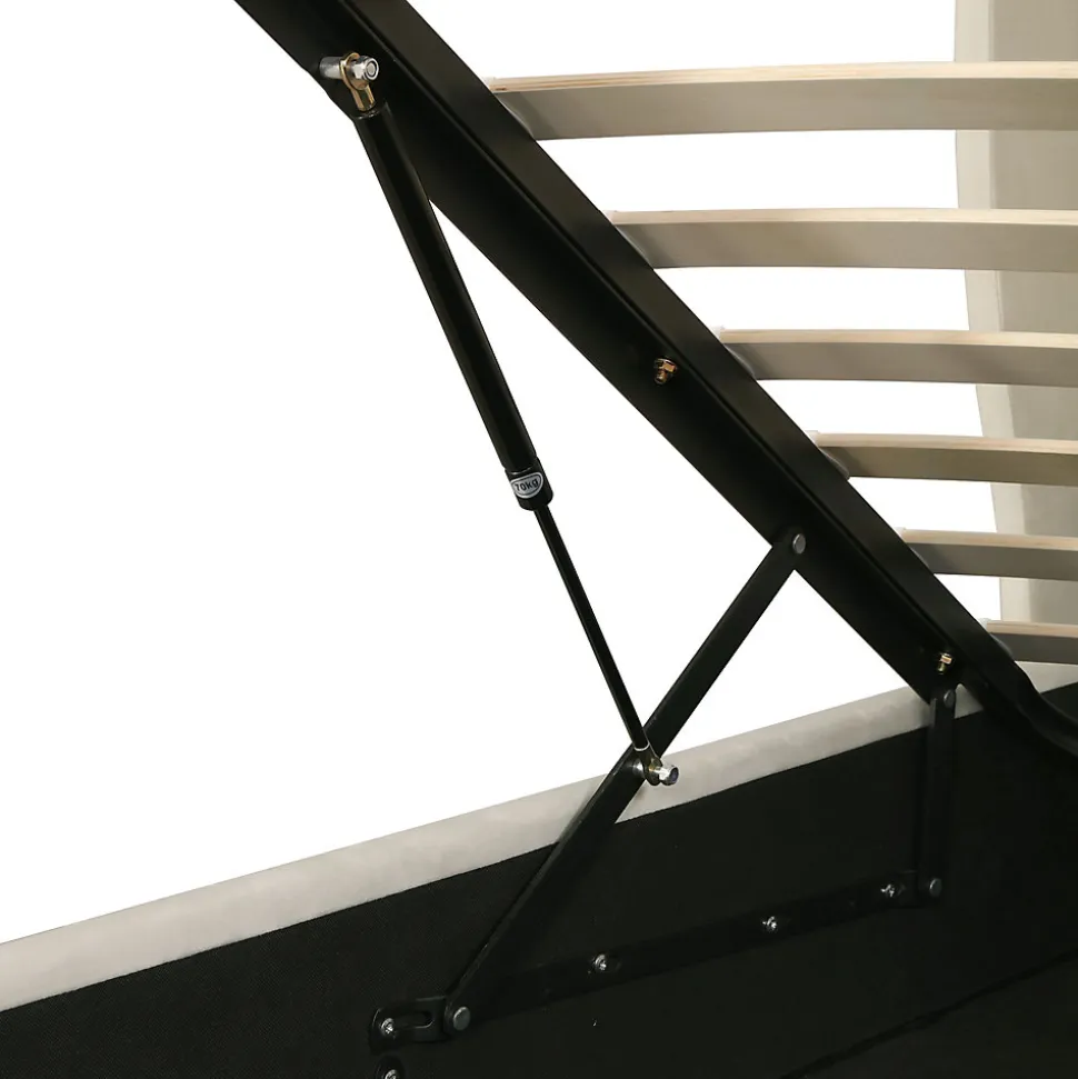 Lit 160x200 cm avec coffre et tête de lit haute capitonnée style Chesterfield en velours beige, cadre solide