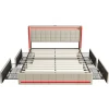 Lit 160x200 cm avec LED, 4 tiroirs, USB et Type-C, cadre en lin, pour adultes, beige