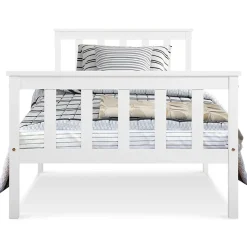 Lit 90x200 cm avec rangement bas et sommier à lattes, cadre pin massif blanc design minimaliste