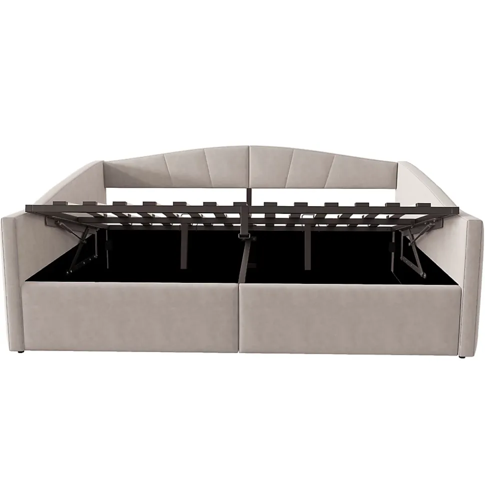 Lit 140x200 cm avec rangement hydraulique et revêtement velours gris clair, convertible, design contemporain