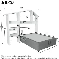 Lit 90x200 cm avec rangement hydraulique, tête de lit étagère en lin gris et ports USB-C, design contemporain