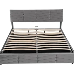 Lit 160x200 cm avec rangement hydraulique, tête de lit réglable et revêtement velours gris élégant