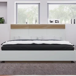 Lit 180x200 cm avec rangement intégré et tête de lit décor chêne Sonoma, design flottant moderne