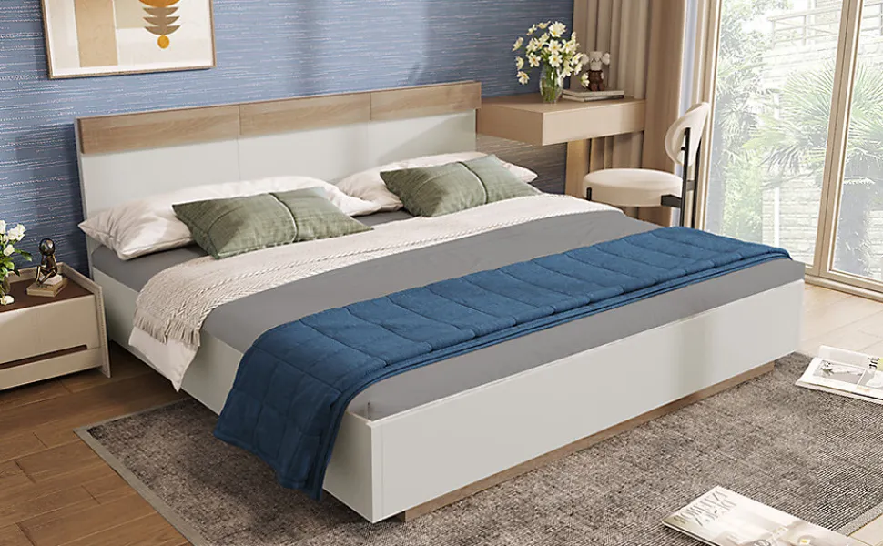 Lit 180x200 cm avec rangement intégré et tête de lit décor chêne Sonoma, design flottant moderne