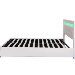 Lit 180x200 cm avec rangement sous sommier et tête de lit rembourrée en PU, design moderne et élégant