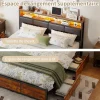 Lit 160x200 cm avec sommier à lattes, LED, 4 tiroirs, Adolescents, sans matelas