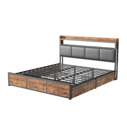 Lit 160x200 cm avec sommier à lattes, LED, 4 tiroirs, Adolescents, sans matelas