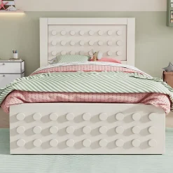 Lit 90x190 cm avec tiroir et grand espace sous-lit 26 cm, design créatif en bois blanc, idéal enfant