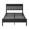 Lit 140x190 cm avec tête de lit rembourrée, cadre métal noir, éclairage LED intégré et rangement