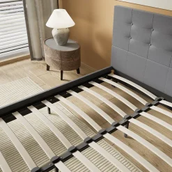 Lit 120x190 Cm Avec Tête De Lit Boutonnée Simili Gris