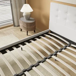 Lit 140x190 Cm Avec Tête De Lit Boutonnée Simili Blanc