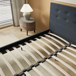 Lit 160x200 Cm Avec Tête De Lit Boutonnée Simili Noir