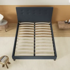 Lit 160x200 Cm Avec Tête De Lit Boutonnée Simili Noir