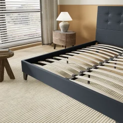 Lit 160x200 Cm Avec Tête De Lit Boutonnée Simili Noir