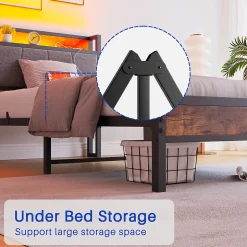 Lit 90x200 cm avec tête de lit haute et LED multicolore, station de charge USB intégrée et cadre métal