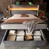 Lit 180x200 cm avec tête de lit haute tapissée lin, rangement hydraulique, LED intégrée et port USB/Type-C
