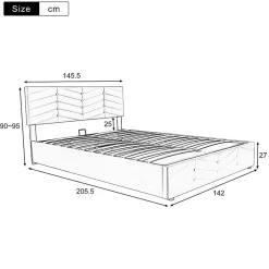 Lit 140x200 cm avec tête de lit réglable et revêtement velours hollandais beige, cadre robuste à lattes bois