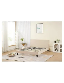 LIT 140x190 cm avec TÊTE de LIT TAPISSÉE en TISSU et SOMMIER en KIT