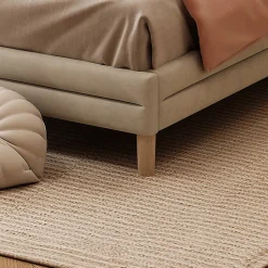 Lit 90x200 cm avec tête de lit en forme de nuage, led multicolores intégrées et revêtement en velours beige