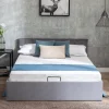 Lit 140x200 cm avec tête de lit capitonnée et rangement hydraulique, tapissé velours gris pour chambre moderne et élégante