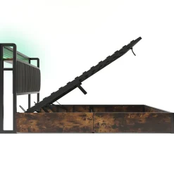 Lit 140x200 cm avec tête de lit LED RGBW, prises USB intégrées, coffre de rangement et cadre métal gris design