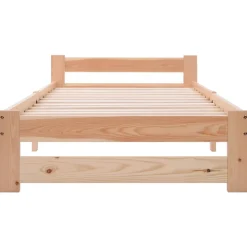 Lit 90x200 cm bois massif, cadre avec sommier à lattes et tête de lit, adapté enfants, ados et adultes, couleur naturel