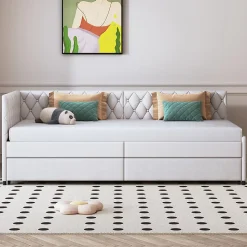 Lit 90x200 cm, canapé convertible extensible avec sommier à lattes, velours, lit enfant et lit d'appoint - Beige