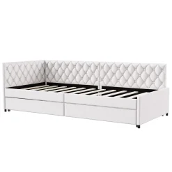 Lit 90x200 cm, canapé convertible extensible avec sommier à lattes, velours, lit enfant et lit d'appoint - Beige