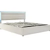 Lit 140x200 cm coffre de rangement avec sommier relevable, tête de lit capitonnée en PU et éclairage LED