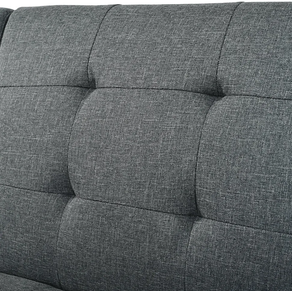 Lit 146x89 cm convertible 3-en-1 en tissu lin gris, dossier 5 positions, cadre bois et renfort métal