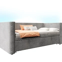 Lit 90x200 cm convertible en 180x200 cm, tapissé velours gris avec LED multicolore et structure MDF