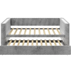 Lit 90x200 cm convertible en 180x200 cm, tapissé velours gris avec LED multicolore et structure MDF