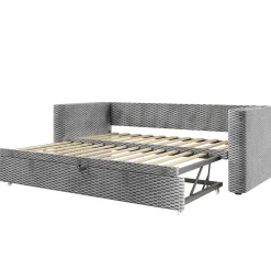 Lit 90x200 cm convertible en 180x200 cm, tapissé velours gris avec LED multicolore et structure MDF